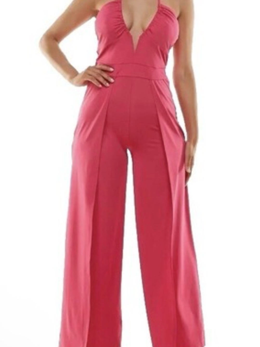 Bebe Pink Halter Wide-Leg Jumpsuit